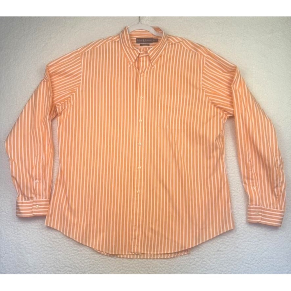 Ralph Lauren Shirt Mens 2XL Orange Striped Button Down Custom Fit Long Sleeve